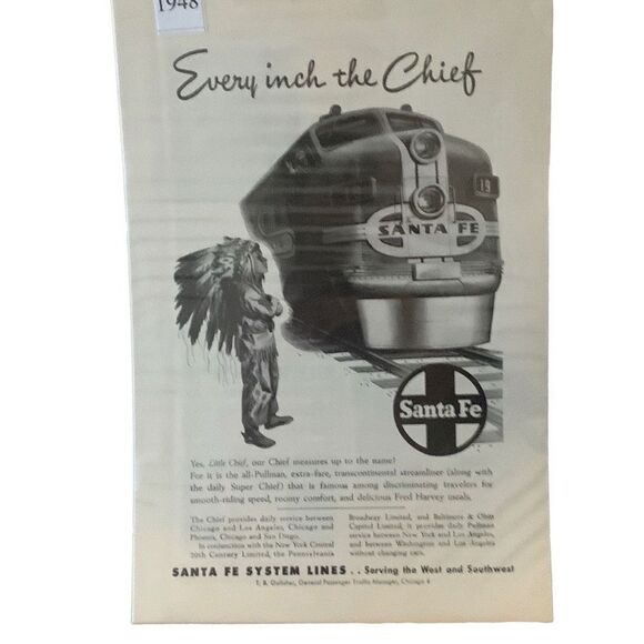 Vintage 1948 Santa Fe System Lines Rail Every Inch the Chief Ad Advertisement - Picture 2 of 4